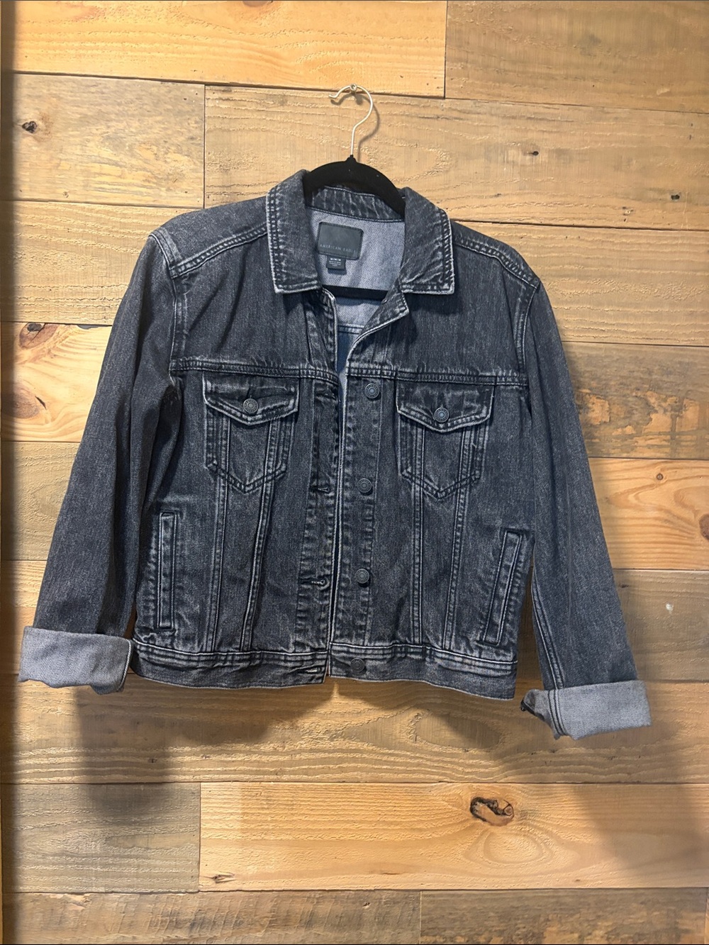 Men's Black Washed Denim Jacket - Brand: UNKNOWN